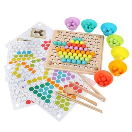 Wooden Peg Board Beads Game, Puzzle Color Sorting Stacking Art Toys for Toddlers, Counting Toy for Kids, Toddler Educational Montessori Games for Math Learning
