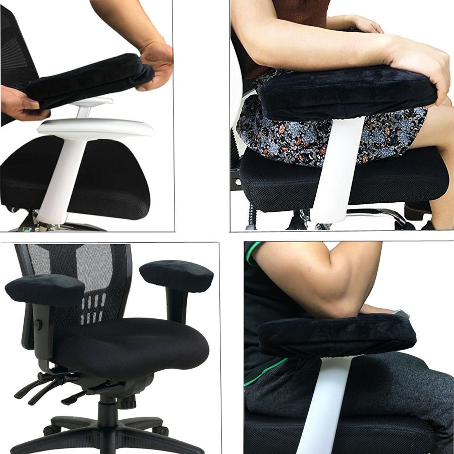 Ergonomic Memory Foam Chair Armrest Pads,Density Cushions Washable Covers Comfy Office Home Chair Arm Rest Cover for Elbows and Forearms Pressure Relief 1 Pair Black 