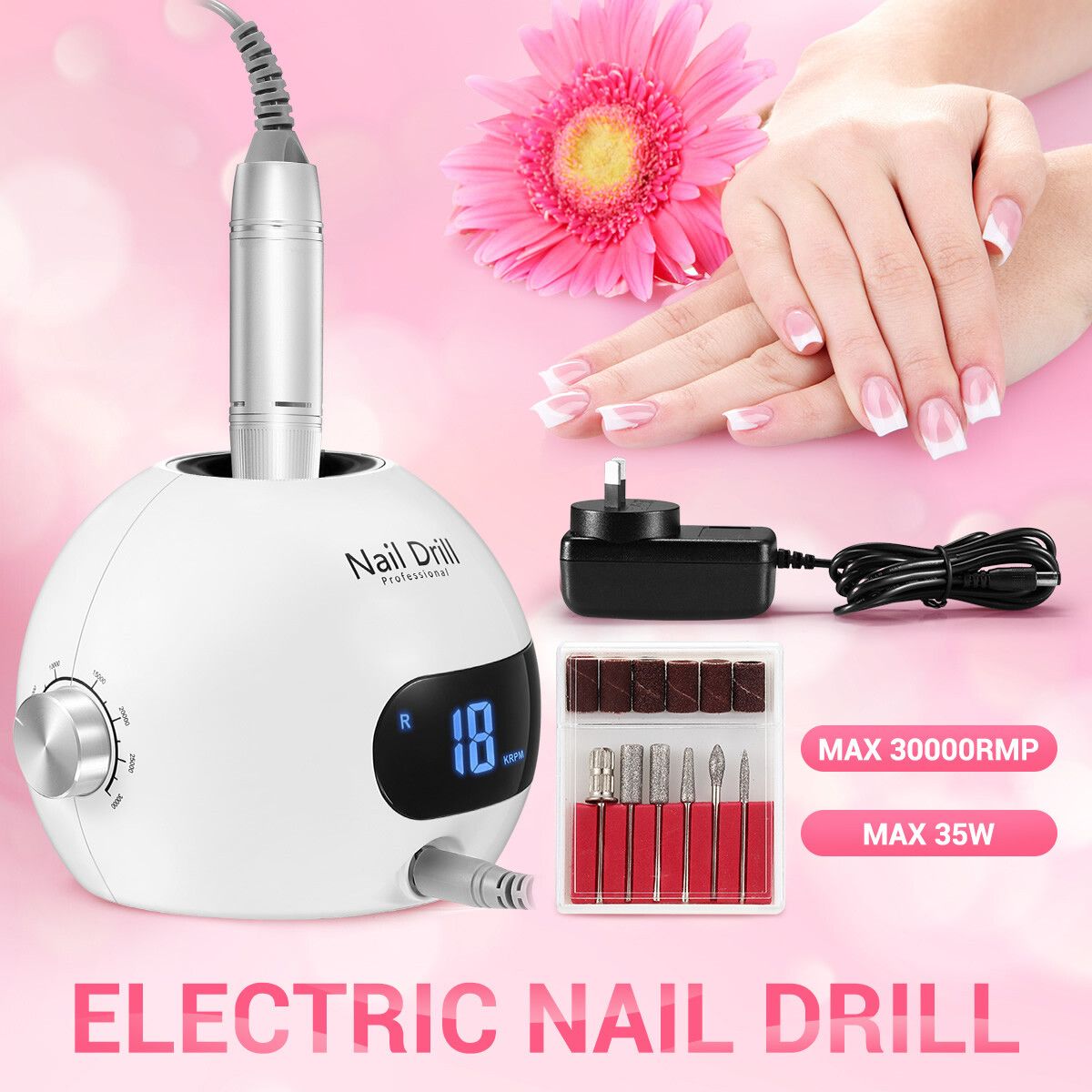 Nail Drill File Buffer Professional Portable Electric Manicure Machine Set 30000RPM 35W