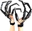 1 Pair Halloween Articulated Fingers, Halloween Cosplay Prop Gear Realistic Skeleton Bone Claws Extender with Flexible Joint Fits All Finger Sizes (Black)