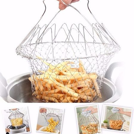 Multifunction Foldable Steam Rinse Strain Fry French Chef Basket Drainer Basket Mesh Basket Strainer Net Kitchen Gadgets