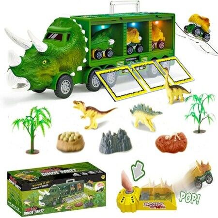 Dinosaur Toys Pull Back Dinosaur Transport Truck with Sound and Music&Light Toy Cars for Boys And Girls Age 4 5 6 7