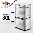 80L Dual Rubbish Bin Sensor Recycling Kitchen Waste Trash Garbage Can Stainless Steel Silver