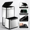 80L Dual Rubbish Bin Sensor Recycling Kitchen Waste Trash Garbage Can Stainless Steel Silver