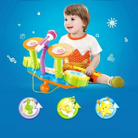 Kids Drum Kit Jazz Drum Toy with Microphone Baby Early Education Music Drum Playing Instrument With Electric Light Toy Gift Set