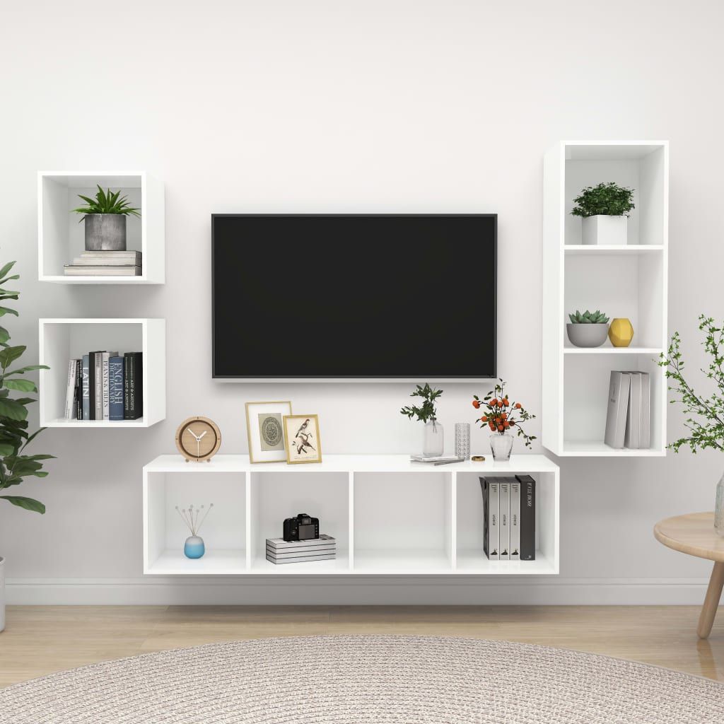 4 Piece TV Cabinet Set White Chipboard