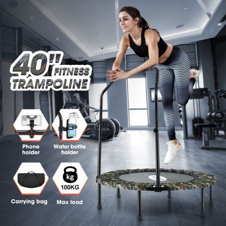 Genki Foldable Trampoline Mini Exercise for Adults Kids Indoor Fitness Workout Rebounder Camouflage 40 Inch