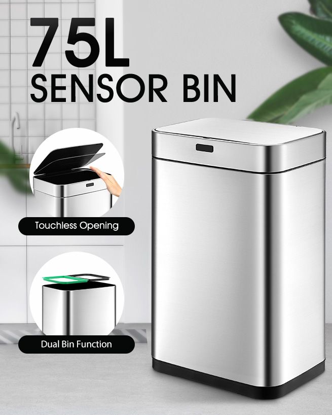 75L Dual Rubbish Bin Recycling Kitchen Waste Trash Garbage Can Motion ...