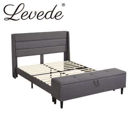 Levede Bed Frame Fabric Queen Size, Wooden Platform Base Bed Frame