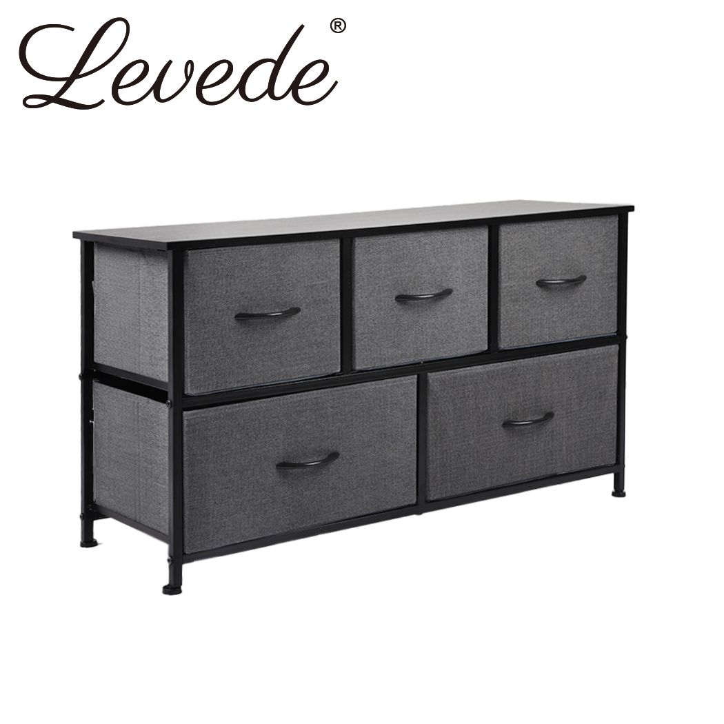 Levede Storage Cabinet Tower Chest of Drawers Dresser Tallboy 5 Drawer Dark Grey