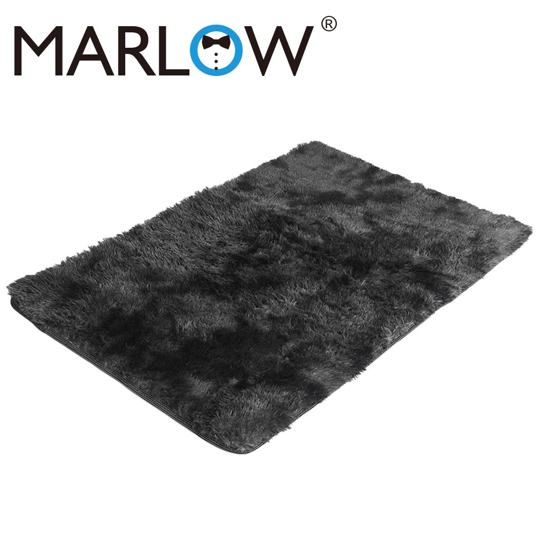 Marlow Floor Rug Shaggy Rugs Soft Large Carpet Area Tie-dyed 200x230cm Black