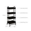 4 Tiers Kitchen Trolley Cart Black