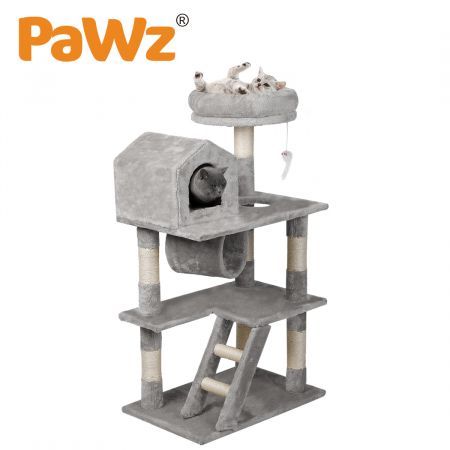 PaWz Cat Tree Scratching Post Scratcher Tower Condo House Furniture Grey 110cm