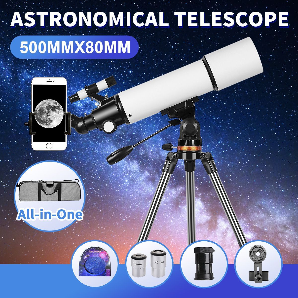 Astronomical Space Telescope 50080 Outdoor Monocular with Tripod and Phone Adapter