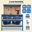 3-Layered Work Bench Garage Storage Table Tool Shop Shelf Blue