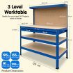 3-Layered Work Bench Garage Storage Table Tool Shop Shelf Blue