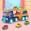 Transport Car Carrier Truck Toy with 4 Cute Pull Back Truck, Colorful Assorted Vehicles Playset for Boys Toddler