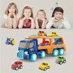 Transport Car Carrier Truck Toy with 4 Cute Pull Back Truck, Colorful Assorted Vehicles Playset for Boys Toddler