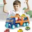 Transport Car Carrier Truck Toy with 4 Cute Pull Back Truck, Colorful Assorted Vehicles Playset for Boys Toddler