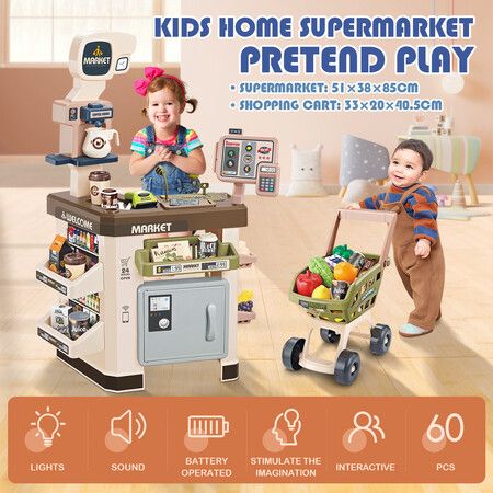 Supermarket Playset Kids Educational Toy Make Believe Pretend Role Play 60 Pcs