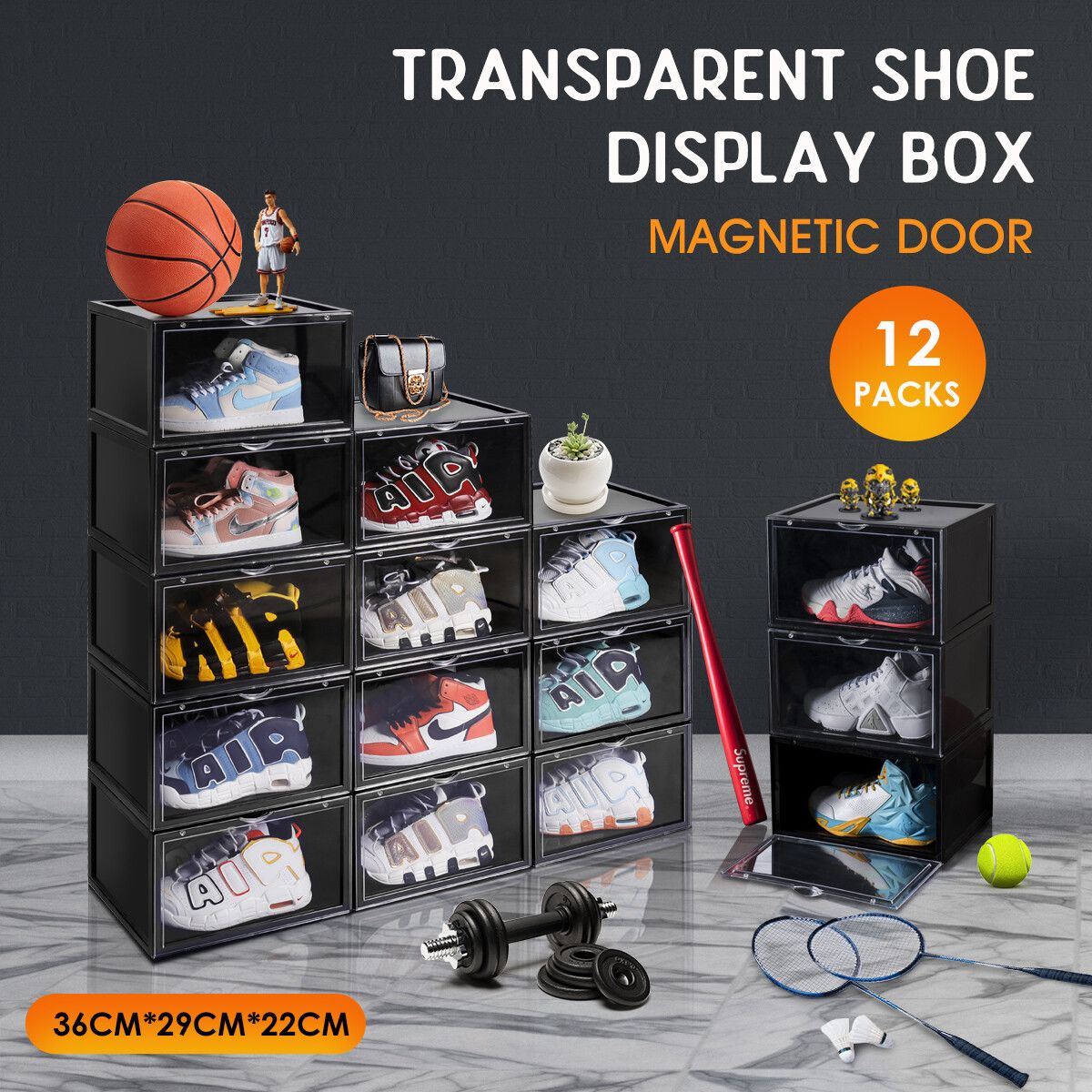 12 PCS Shoe Storage Box Clear Sneaker Display Cases Boxes Stackable ...