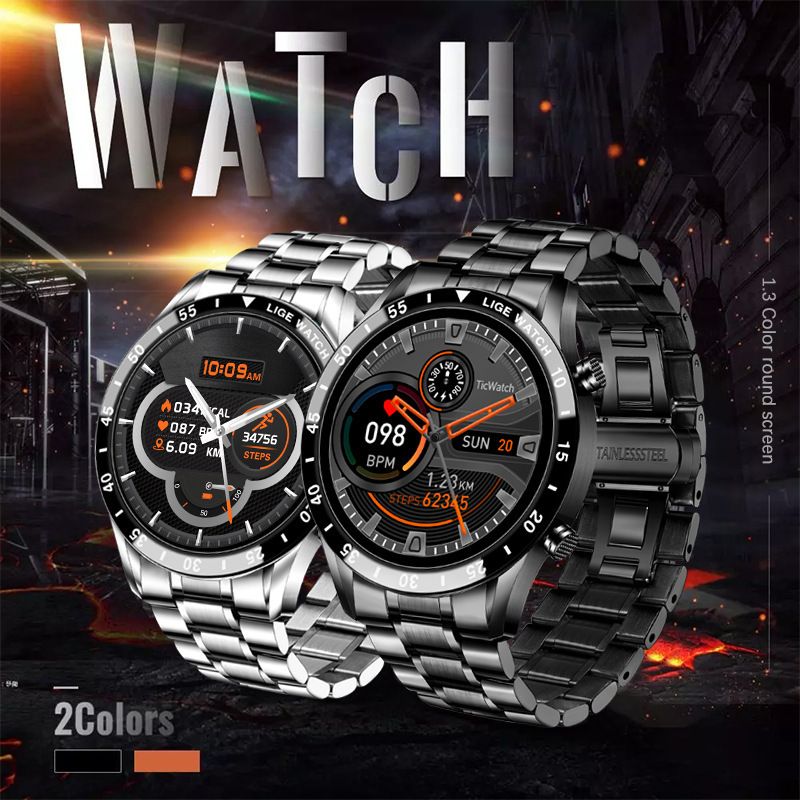 2021 Full Circle Touch Screen Steel Band Luxury Bluetooth Call Men Smart Watch Waterproof Sport Activity Fitness Watch+Box Black