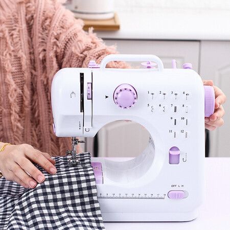 2 Speeds and Foot Pedal Mini Portable Multi-Function Sewing Machine Sewing Machine Household Beginner Sewing Machine with 12 Built-in Stitches 