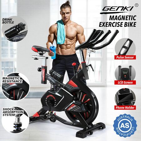 Genki Shock Absorbing Exercise Bike Spin Stationary Home Gym Equipment Adjustable Magnetic Resistance