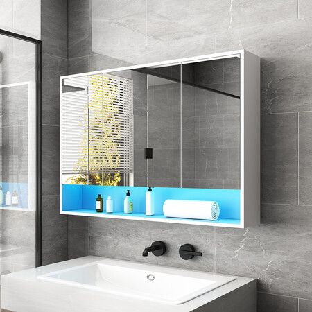 Bathroom Mirror Cabinet Led Lighted, Lighted Bathroom Mirrors With Storage