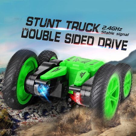 2021 Newest RC Car 2.4G 4CH Stunt Drift Deformation Buggy Car Rock Crawler Roll Car 360 Degree Flip Kids Robot RC Cars Toys Color Green