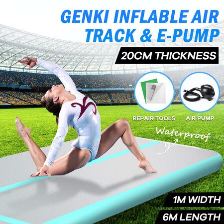 Gymnastics Airtrack Exercise Track Inflatable Gym Mat with Electric Air Pump 6x1x0.2m Green