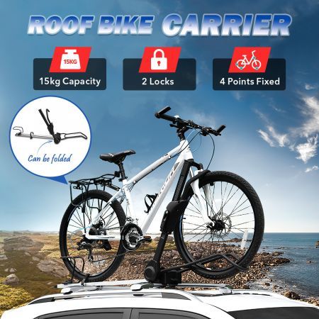 Roof Bike Rack for Car Bicycle Storage Carrier for 1 Bike with Double Lock 