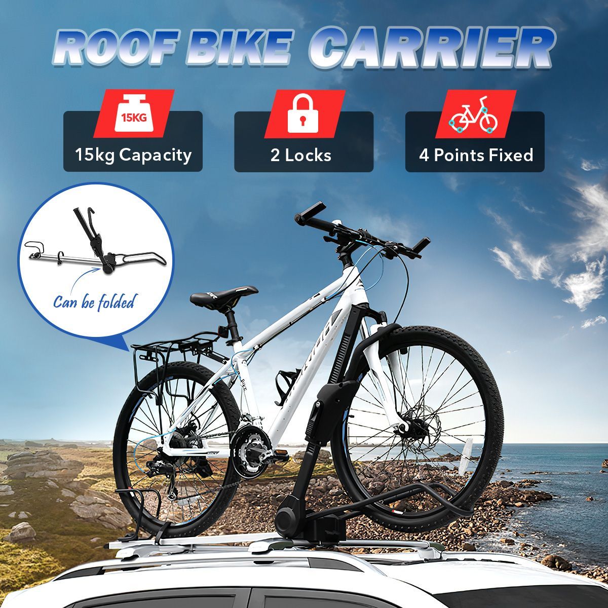 Roof Bike Rack for Car Bicycle Storage Carrier for 1 Bike with Double Lock 