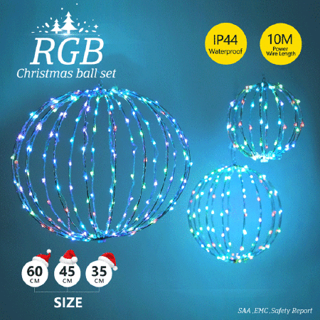Set of 3 Christmas RGB LED Light Balls Lighted Multicolour Spheres Xmas Decoration with Remote