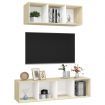 2 Piece TV Cabinet Set White and Sonoma Oak Chipboard
