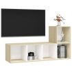 2 Piece TV Cabinet Set White and Sonoma Oak Chipboard