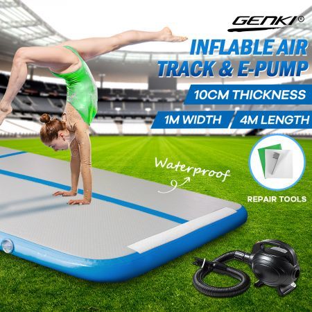 Gymnastics Mat Tumbling Track Inflatable Airtrack with Electric Air Pump 4x1x0.1m Blue