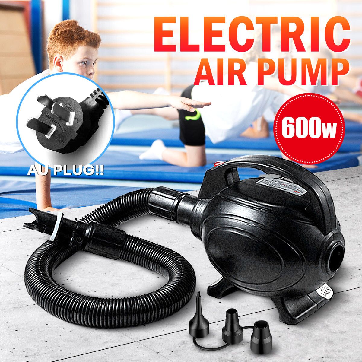 Electric Air Track Pump Portable Inflator for Airbeds Inflatables 600W 3 Nozzles