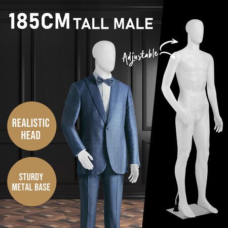 Male Mannequin 185CM Full Body Manikin Display Stand Dress Form Adjustable Detachable White