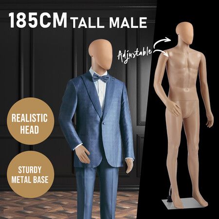 Male Mannequin 185CM Full Body Manikin Display Stand Dress Form Adjustable Detachable Skin Tone