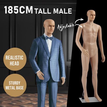 185CM Male Mannequin Full Body Manikin Display Stand Dress Form Adjustable Detachable Skin Tone