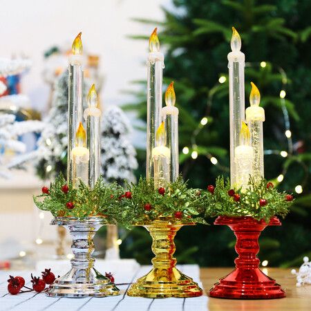 Christmas Electronic Candle/Santa Night Light Perfect Valentine's Day, Halloween, Birthday Or Bar Decoration, 10*36CM, Gold