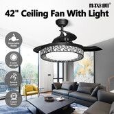 42 Inch Ceiling Modern Fan with LED Lights Remote Control 3 Blades 3 Speed Timer Black