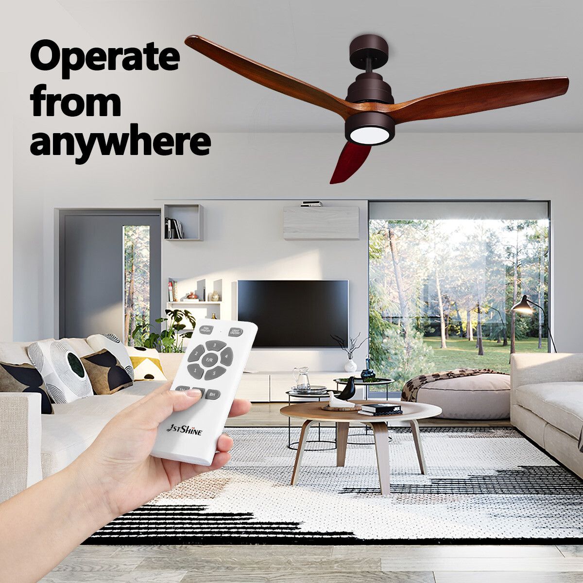 52 Inch Ceiling Cooling Fan with LED Lights Remote Control 3 Blades 5 ...