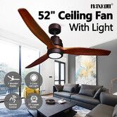 52 Inch Ceiling Cooling Fan with LED Lights Remote Control 3 Blades 5 Speed Timer Brown