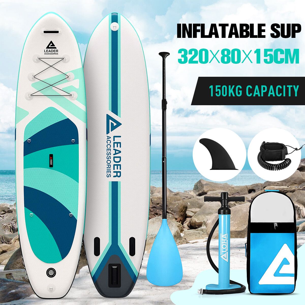 Inflatable Stand Up Paddle Board SUP Surfboard Paddleboard with Paddle Backpack Leash Pump