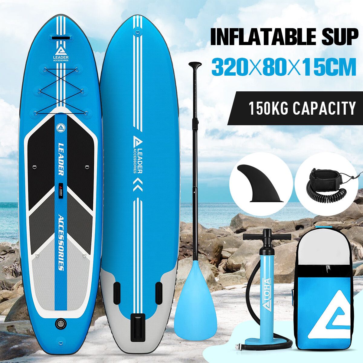 Inflatable Stand Up Paddle Board SUP Paddleboarding Surfboard with Paddle Backpack Leash