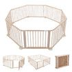 Kidbot Wooden Playpen Kids Activity Centre Foldable Fence Outdoor Playard 8 Panel 