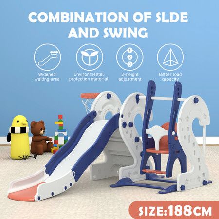 Kidbot Slide and Swing Set Basketball Hoop Kids Outdoor Playset Toy Play Equipment 3-In-1