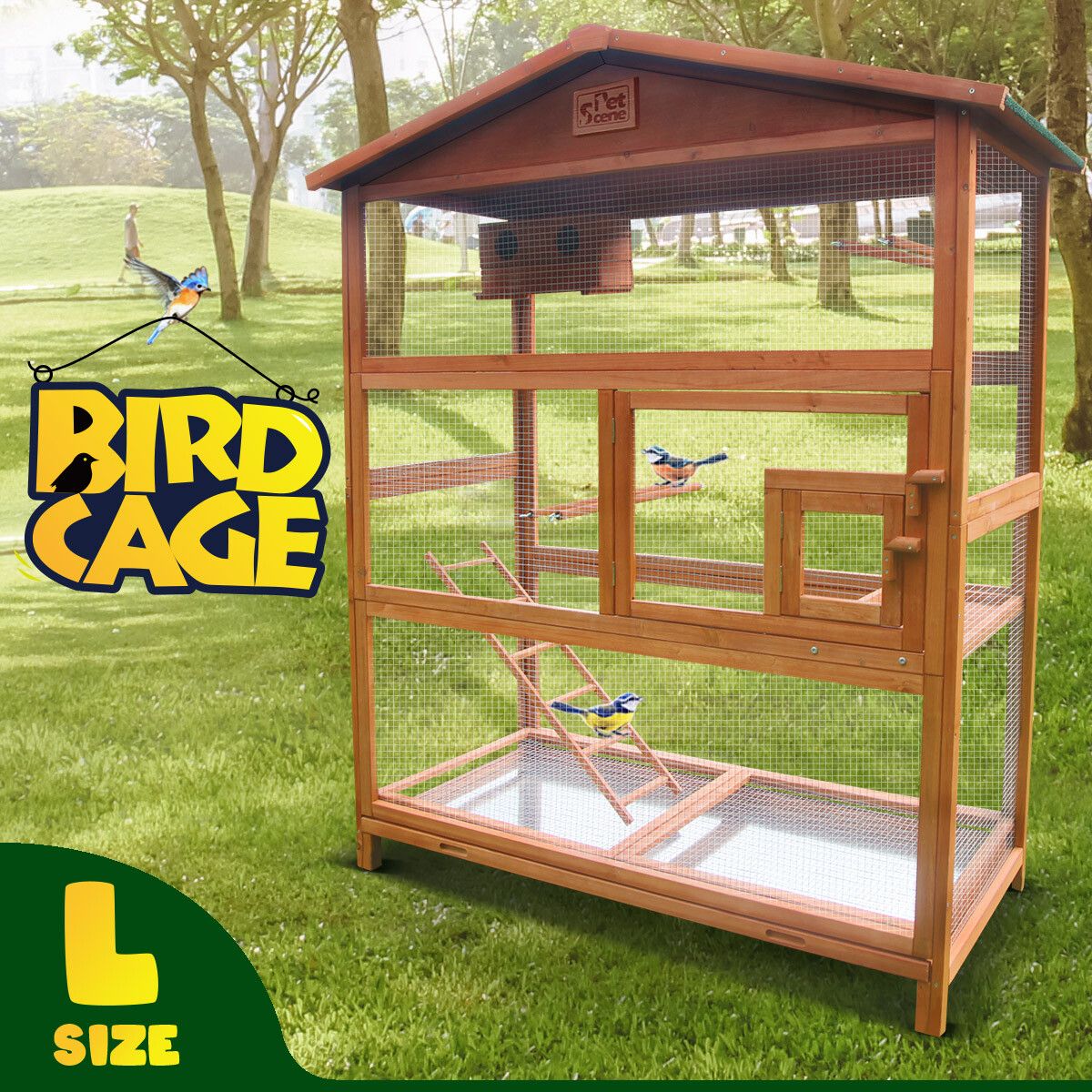 Petscene Large Wooden Bird Cage Aviary Budgie Parrot Canary Cockatiel House